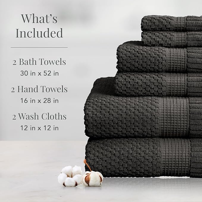 NY Loft 100% Cotton 6 Piece Bath Towel Set | Grey Towels | Oeko-TEX® Standard