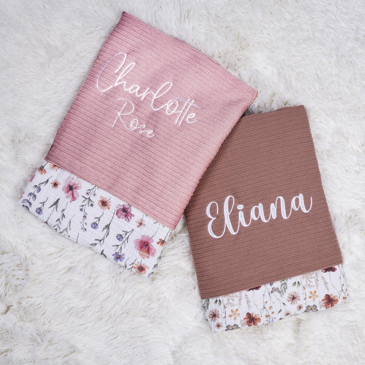 Personalized Baby Blanket with Name – Custom Knit Blanket, 27x40in Floral Embroidered Nursery Blanket for Girls – Customized Baby Blanket, Soft Newborn Gift & Custom Baby Gifts (Baby Brown)