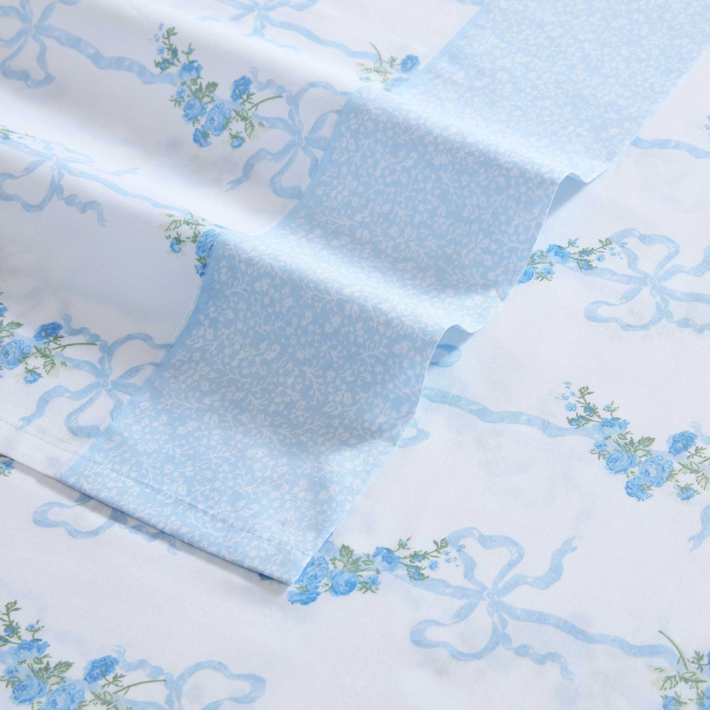 Laura Ashley - King Sheet Set, Soft & Breathable Cotton Percale Bedding with Deep Pocket, 200 Thread Count, Bed Sheets with Fitted Sheet & Matching Pillowcases (Floral Ribbon Blue)