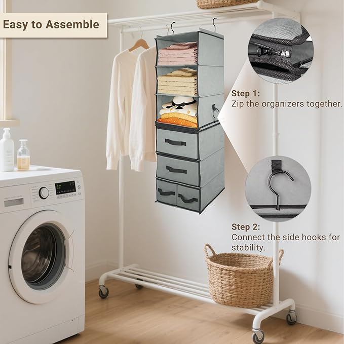 2-in-1 Durable 6-Tier Hanging Closet Organizer