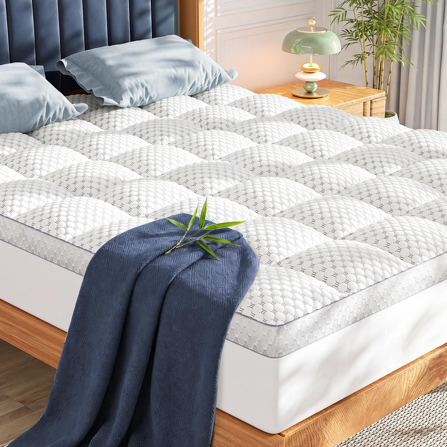 BEDELITE Queen Mattress Topper 3 Inch Thick Mattress Pad, Plush Pillow Top Bed Cover with Elastic Deep Pockets Up to 6-24 Inch for Pressure Relief, Shredded Memory Foam Filling (White)