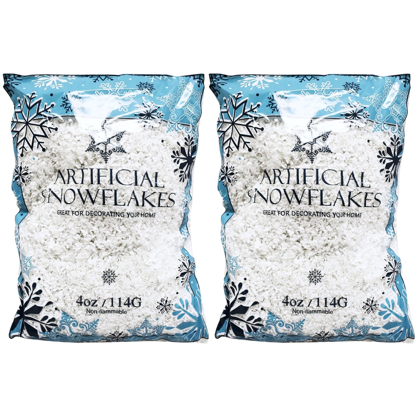 Black Duck Brand Set of 2 Artificial Snow 4 Oz Bags! - Festive Faux Snow for Crafts, Christmas, and Decor! - Great for Setting up Winter Displays and Adding to Decorations!