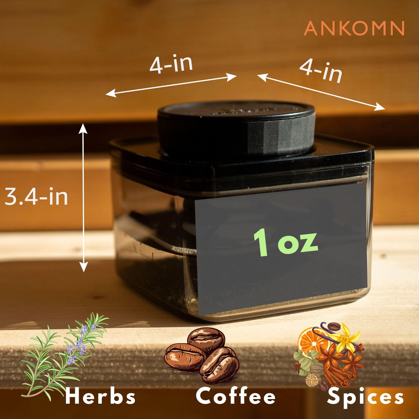 ANKOMN 100% airtight container storage jar for up to 1 oz, UV-protected canister with integrated holder could work with 8g humidity pack to keep things fresh and sealed for months
