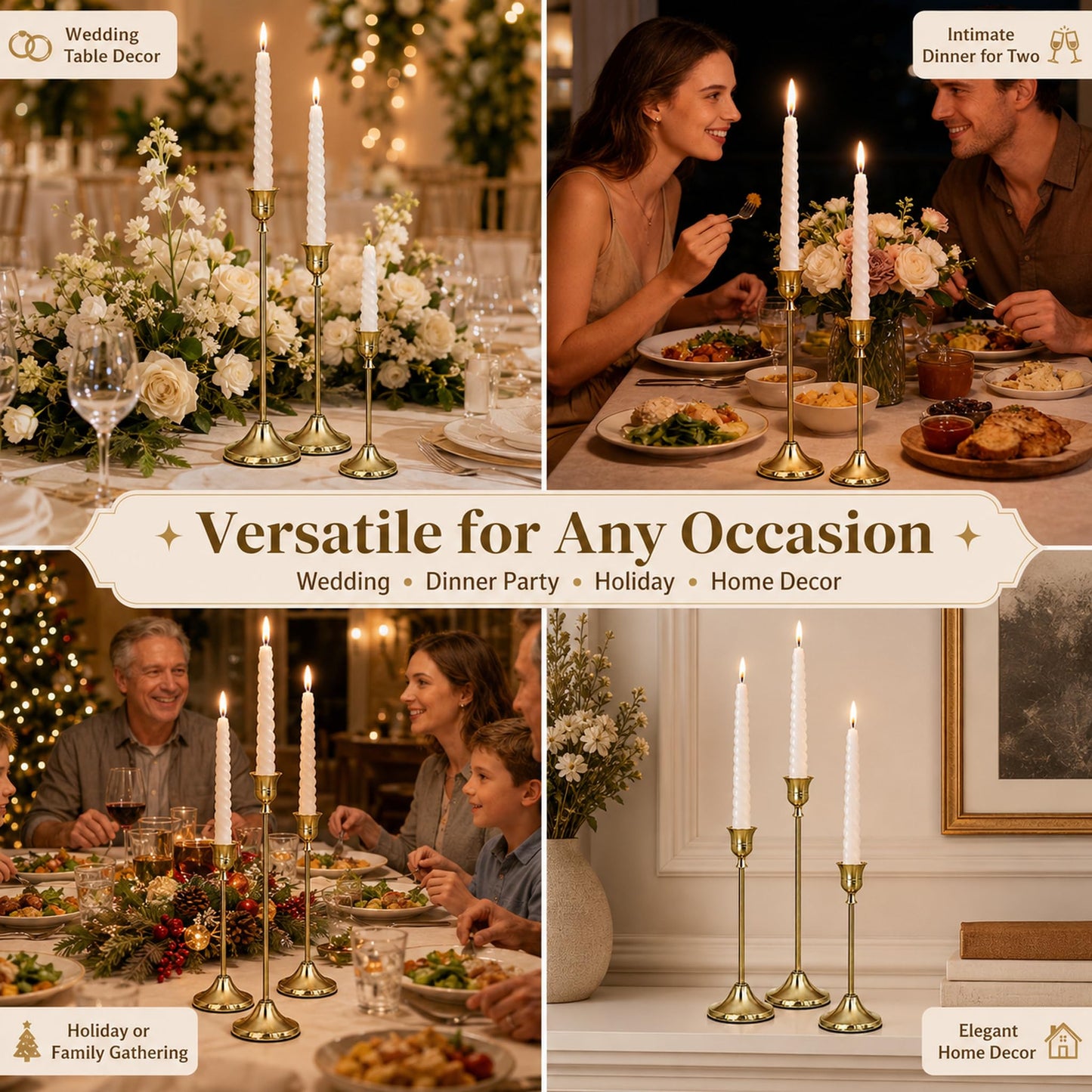 DeepWhale Candlestick Holders Set of 2(6 PCS) with Upgraded Weighted Base, Candle Stick Holders for Wedding Centerpieces, Dinner Party & Home Decor Accents
