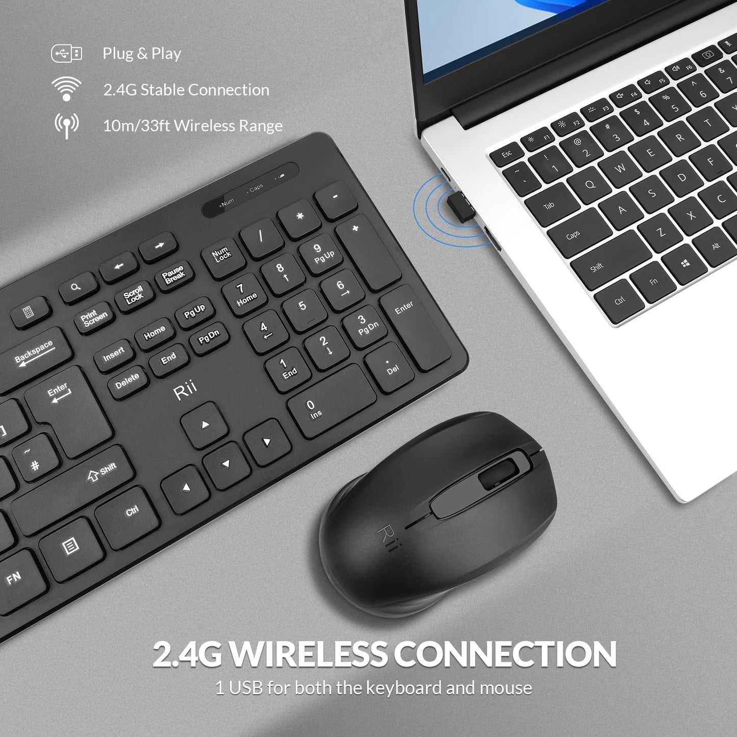 Wireless keyboard and Mouse Set,Rii RK200 Standard Full Size Wireless Keyboard and Mouse 104 Keys for Work Office Home UK Layout(AAA Batteries not Include)