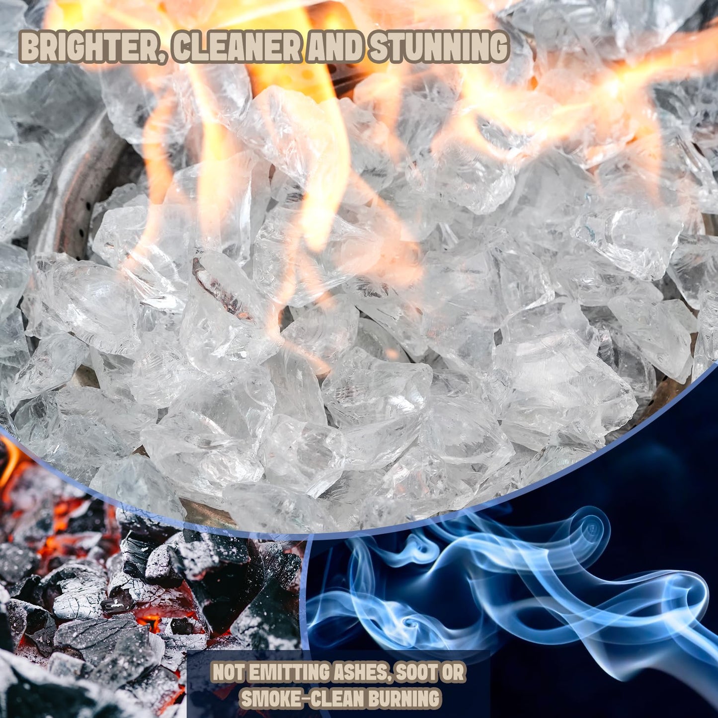 Mr. Fireglass Crushed Fire Glass for Natural or Propane Fire Pit, 10 Pounds Decorative Recycled Fireplace Glass Rocks for Fire Pit Fireplace and Landscaping, High Luster Crystal Ice
