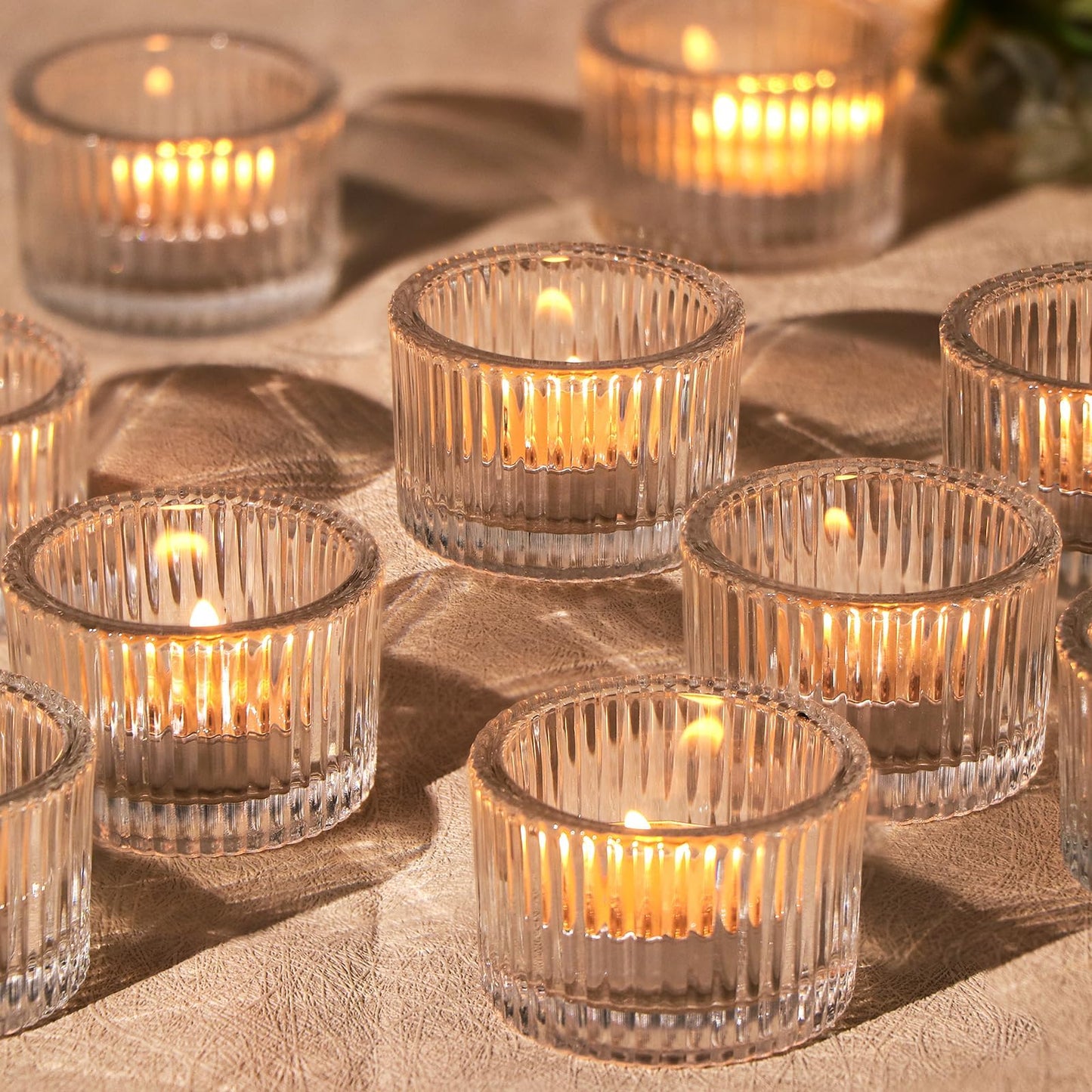 HAVITI 24 Pack Clear Tealight Candle Holders, Glass Votive Candle Holders for Fall Wedding Table Centerpiece, Home Decor and Party Supplies