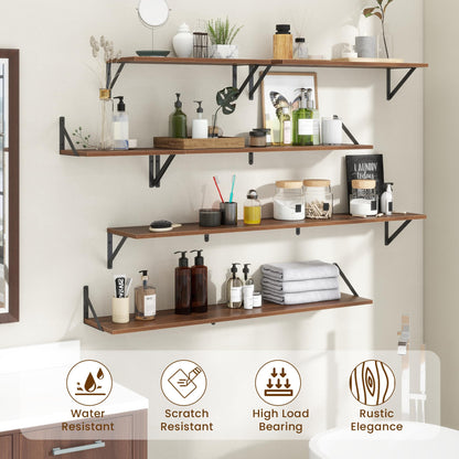 Acovy Deep Floating Shelves for Wall,36Wx8D Wall Mounted Shelves Set of 2,Wall Storage Floating Shelf with Sturdy Metal Brackets for Living Room,Bathroom,Kitchen,Office,Walnut
