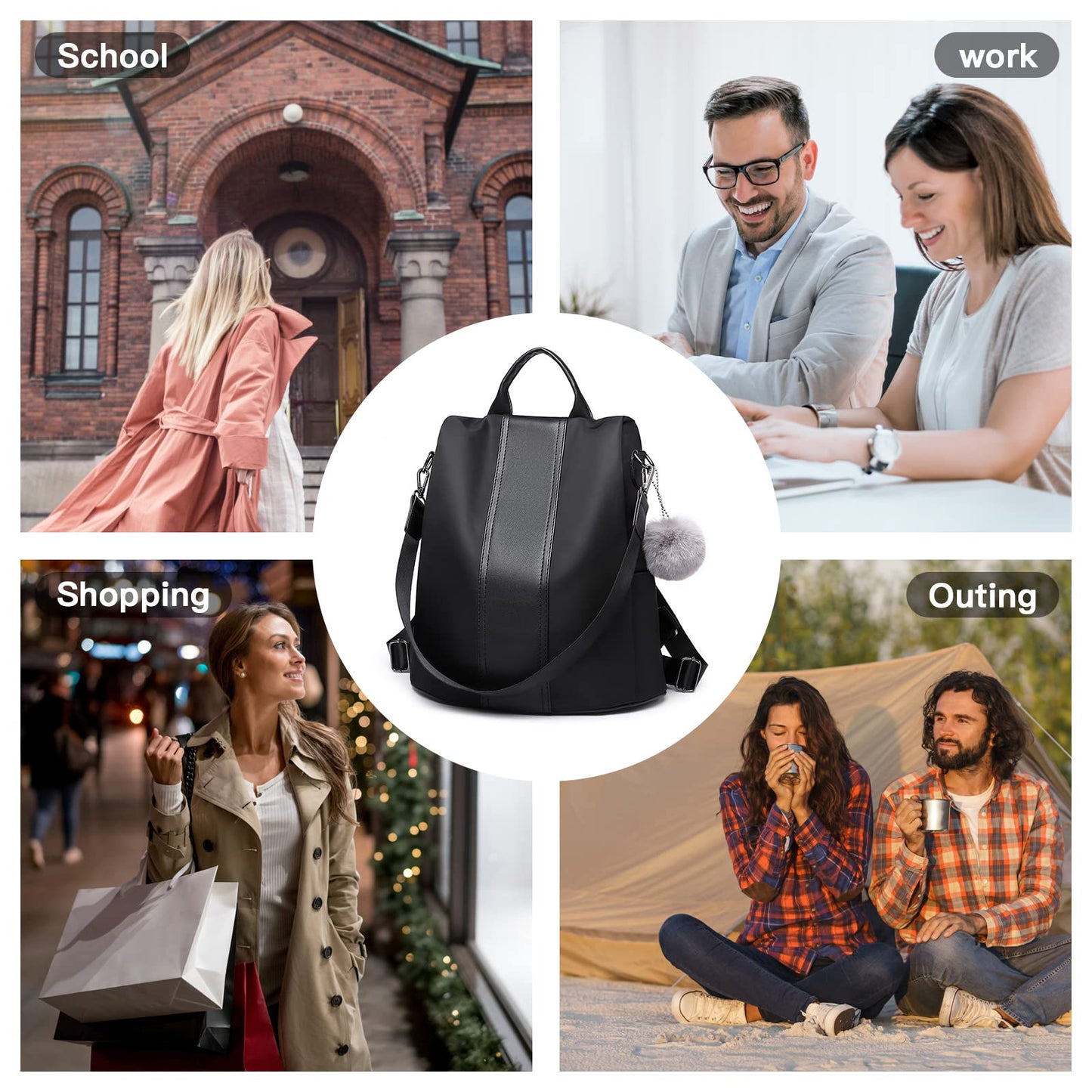 Miss Lulu Women Backpack Leisure Ladies Rucksack Water-Resistant Nylon School Bags Anti-Theft Daypack Shoulder Bag (black)