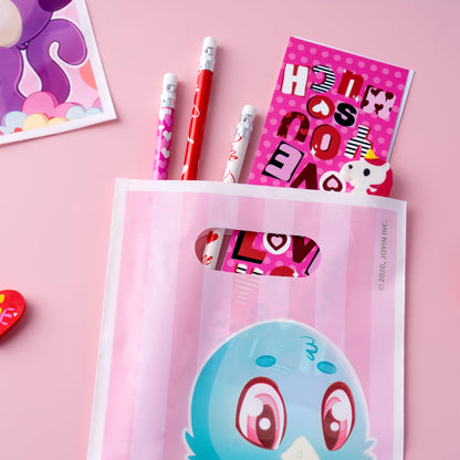 JOYIN 24packs Valentines Day Stationery Gifts, 96pcs Party Favor with Pencil, Erasers, Notebook & Bags for Kids School Classroom Exchange Supplies