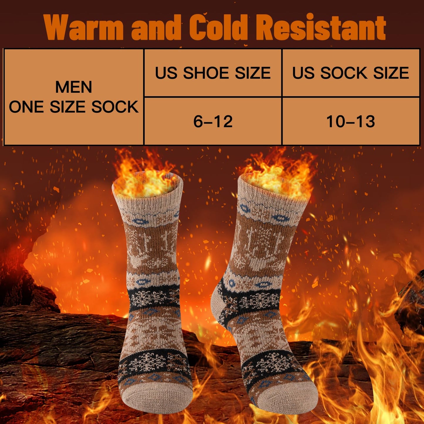 COOVAN Mens Warm Wool Socks Thermal Winter Thick Crew Socks Cold Weather Soft Cozy 5 Pairs
