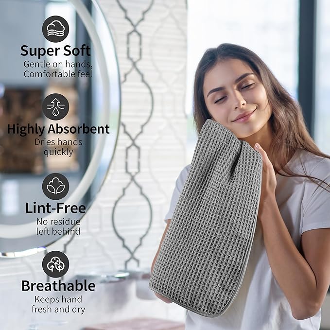 Microfiber Waffle Hand Towels, 4 Pieces, Fast Drying, Lint Free 430 GSM