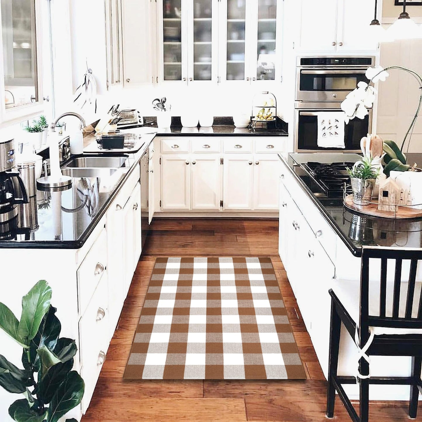 Buffalo Plaid Outdoor Rugs, 4'x6' Coffe and White Checkered Area Rug, Layering Rug for Hello/Welcome Door Mat, Washable Cotton Woven Farmhouse Mat for Front Porch Décor