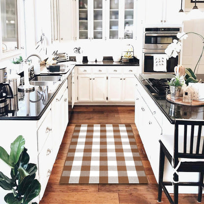 Buffalo Plaid Outdoor Rugs, 4'x6' Coffe and White Checkered Area Rug, Layering Rug for Hello/Welcome Door Mat, Washable Cotton Woven Farmhouse Mat for Front Porch Décor