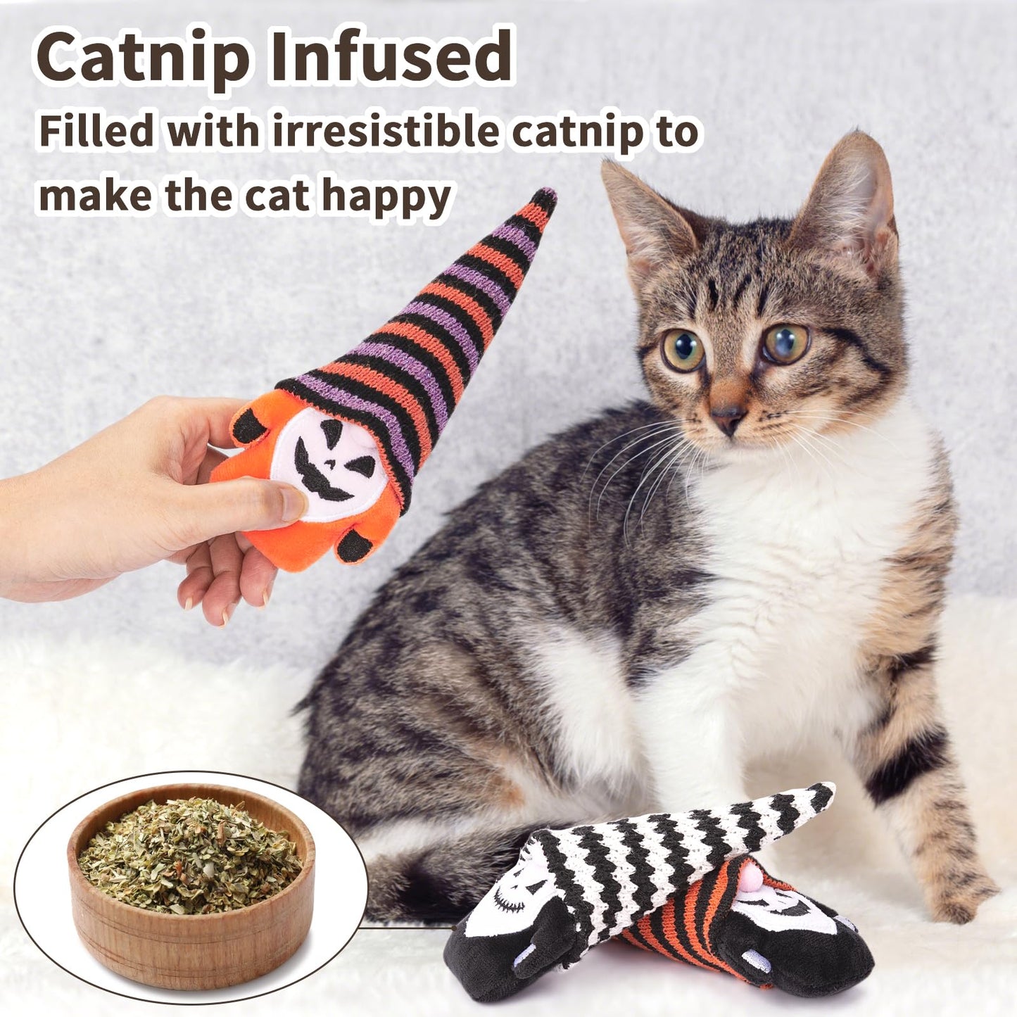 Retro Shaw Cat Toys, Halloween Gnomes 3Pcs, Crinkle Sound Catnip Toys for Indoor Cats Kitten, Interactive Cat Nip Chew Kitty Kicker Toy for All Breeds