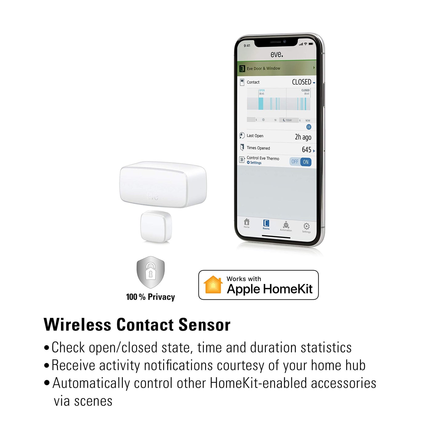 Eve Door & Window (Matter) 3 Pack – Smart Contact Sensor for Doors & Windows, Open/Closed State, Automatic Control of Accessories, Matter Over Thread, Apple Home, Alexa, Google Home, SmartThings