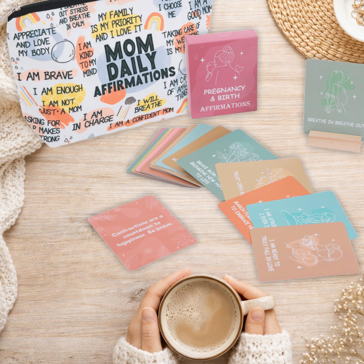 LUCOI New Mom Care Package Gift Set with Daily Affirmation Cards – Postpartum Gifts for Mom After Birth, Pregnancy Gift for First-Time Moms, Baby Shower Gift for Expecting Mom, 9-Piece Set