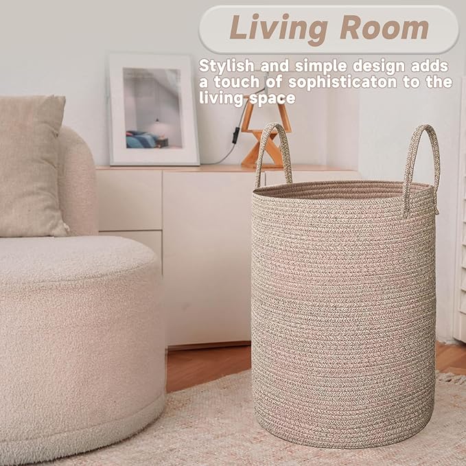 Large Woven Laundry Basket Hamper, 100L Cotton Rope Storage Bin