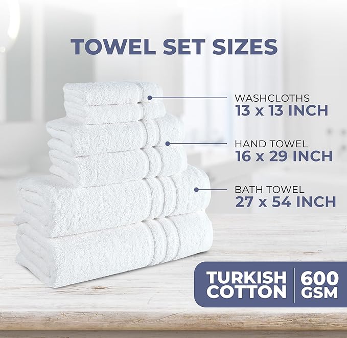 Hawmam Linen White 6 Piece Bath Towels Set