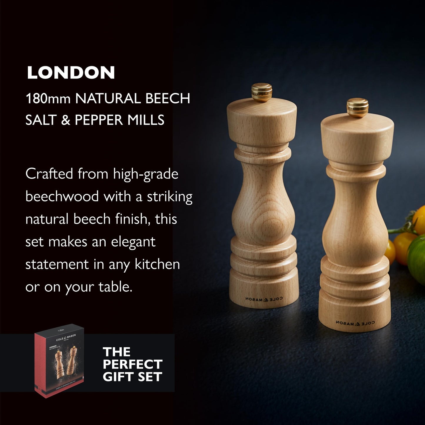 Cole & Mason London Refillable Spice Mill - Kitchen & Home Accessory - Salt and Pepper Grinder Set with Ceramic and Carbon Steel Mechanism - 7", Natural Beech