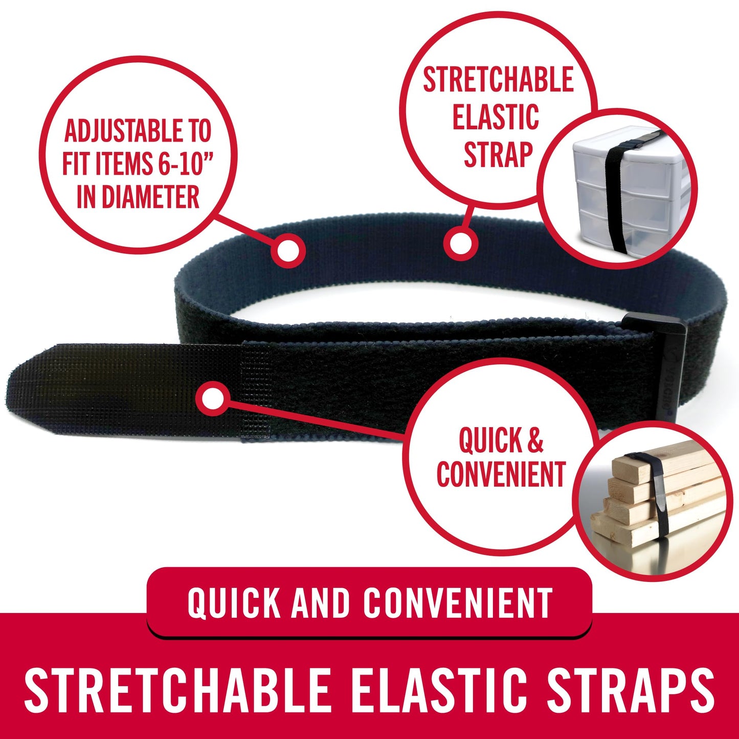 VELCRO Brand 30 Inch Elastic Straps 4 Pack, Use as Yoga Mat Straps, Fasten Outdoor Umbrellas, Wood, Tarps, Blankets, Poles and More, Stretchable and Adjustable for a Snug Fit