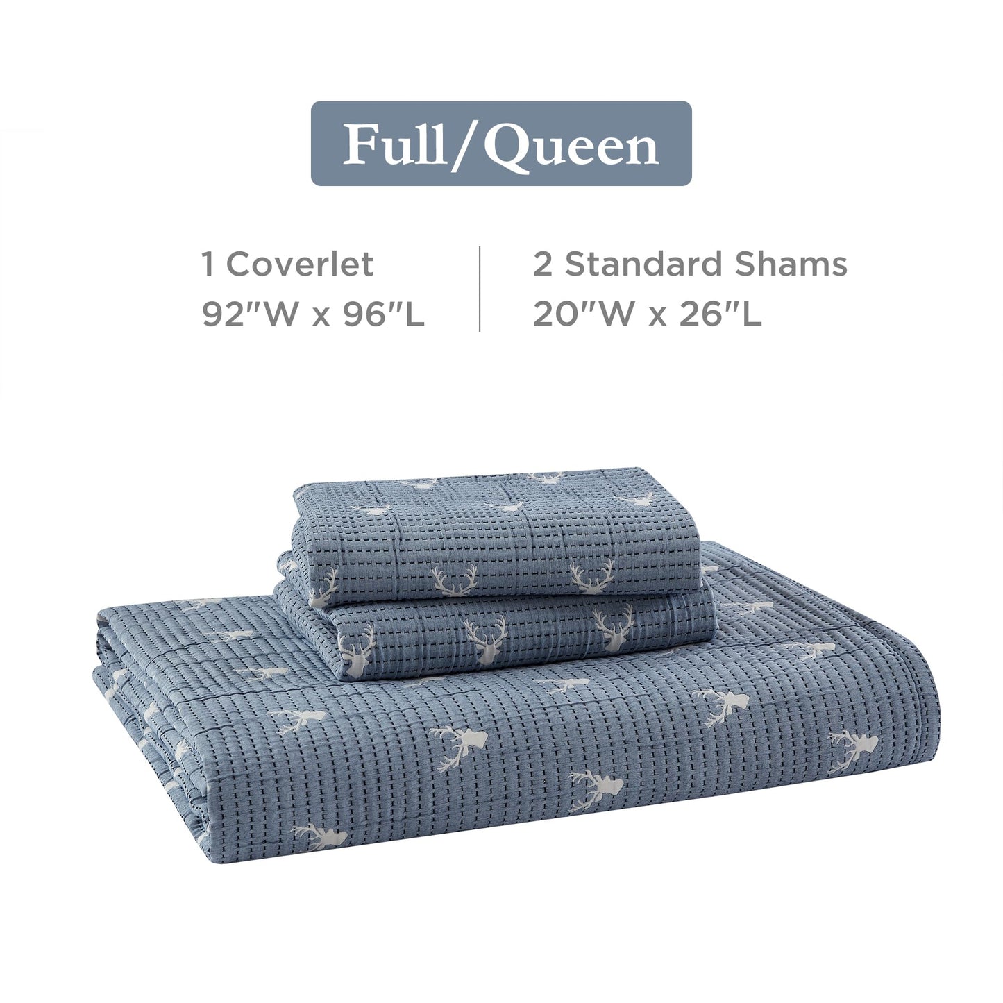 Woolrich Coverlet Set Rustic Lodge Design, 3 Piece Set All Season, Lightweight Reversible Farmhouse Bedspread Bedding, Shams, Full/Queen, Blue