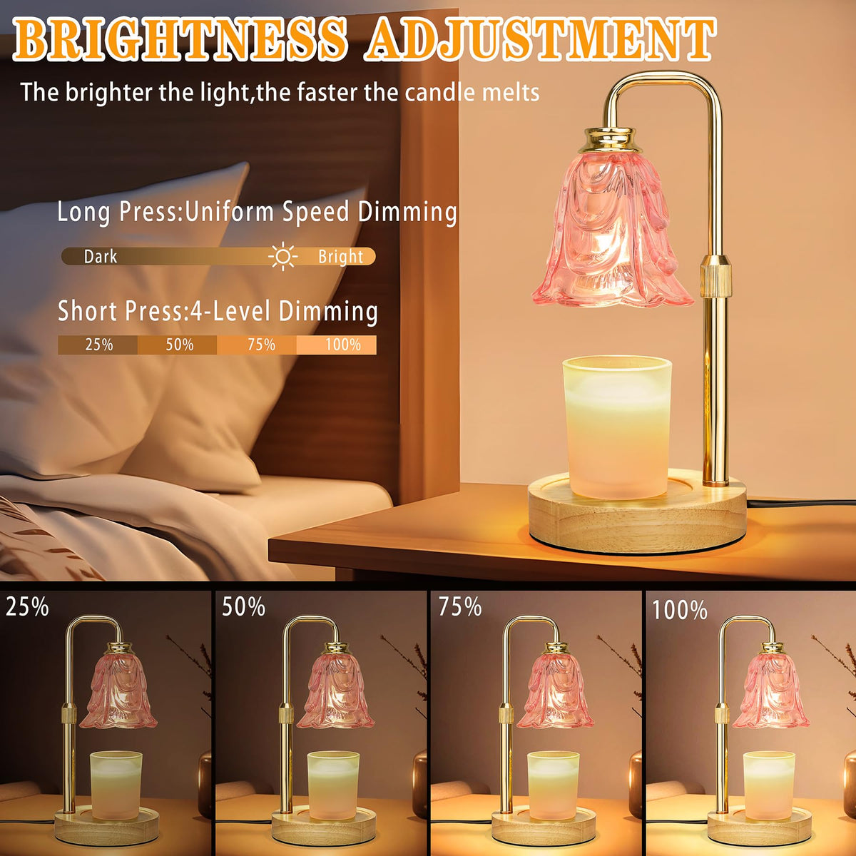 Candle Warmer Lamp with Timer Dimmer, Adjustable Height Pink Tulip Candle Wax Warmer, Christmas Birthday Gift for Mom Women,House Warming Gifts for New Home Bedroom Decor,Flower Pink