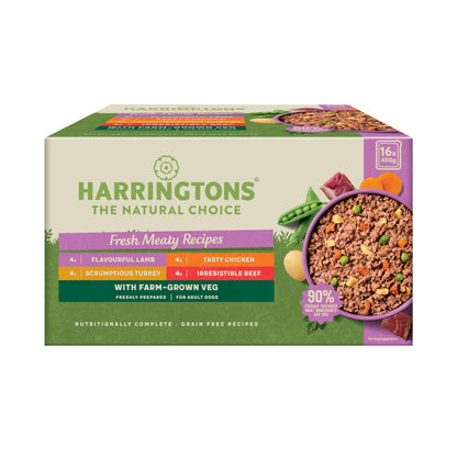Harringtons Complete Wet Tray Grain Free Hypoallergenic Adult Dog Food Meaty Bumper Pack 16x400g - Chicken, Lamb, Beef & Turkey - Made with All Natural Ingredients (Package may vary)