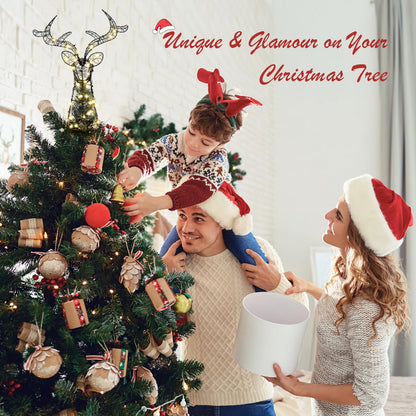Roylvan Christmas Tree Topper with 8 Lighting Modes, Reindeer Tree Topper Light with 30 LEDs USB Powered Xmas Treetop Warm Light Tree Decoration Indoor Outdoor Home Decor, 3.3FT Cable