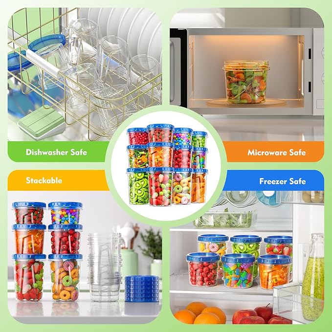 12 Pack- 34/24/17oz Freezer Storage Containers, Plastic Food Storage Containers