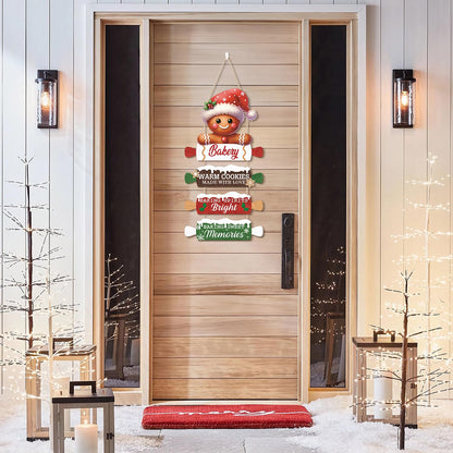 CHDITB Wooden Gingerbread Bakery Christmas Door Hanger, Rustic Christmas Wall Hanging Sign with Cookies Rolling Pin Warm Saying, Farmhouse Xmas Winter Holiday Decor for Indoor Outdoor