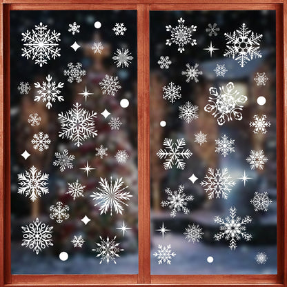 NEWMIAO 438Pcs Snowflake Window Cling Stickers for Christmas Decorations, 10 Sheets Christmas Window Clings of Different Shapes Xmas Decals for Glass Home Decor Indoor and Outdoor Party Supplies