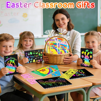 24Pack Rainbow Scratch Notebook Party Favor For Kids 4-8 8-12 Scratch Art Paper Basket Stuffers, Easter Coloring Books Classroom School Exchange Prizes Girl Toys Boy Students Toddlers Goodie Bags