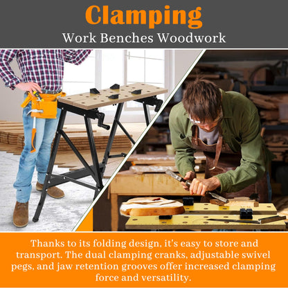 HH Home Hut Portable Folding Workbench - Versatile Woodworking Bench, Ideal for DIY Projects, Workmate Compatible - Foldable Wood Clamping Work Benches Woodwork