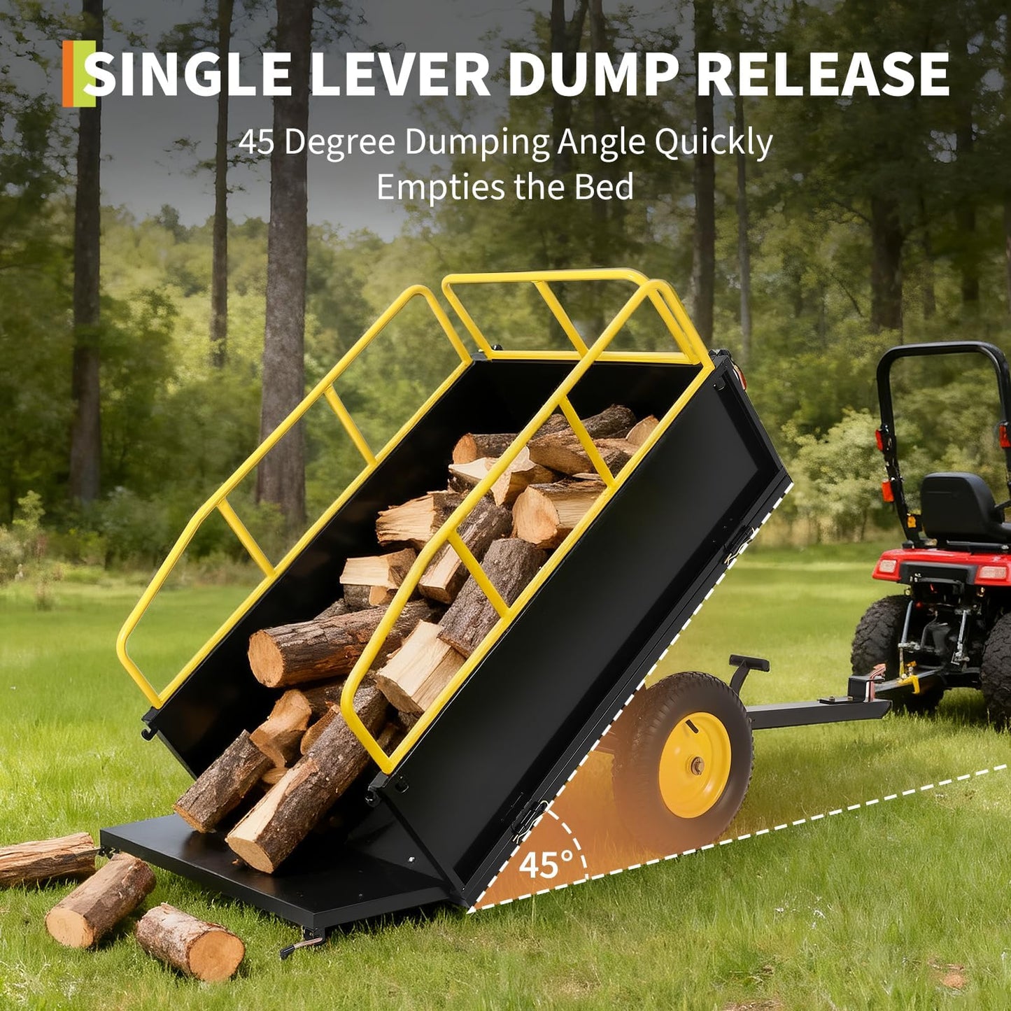 Garvee ATV UTV Trailer Tow Behind Dump Cart, 750Lbs 17 Cubic Feet, Heavy Duty Yard Garden Trailer Pull Behind Dump Trailer for Lawn Mower Tractor