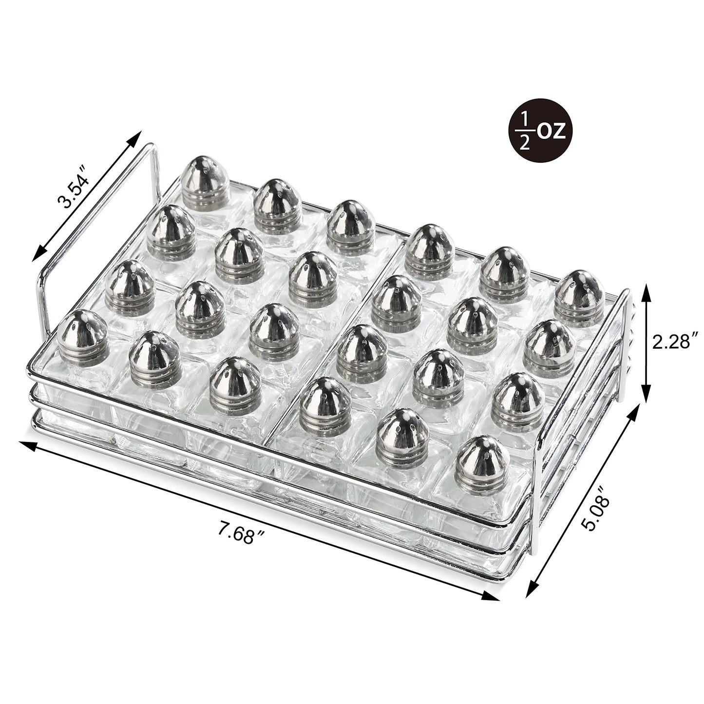 New Star Foodservice Glass Cube Mini Salt and Pepper Shaker with Rack (Silver, Stainless Steel)