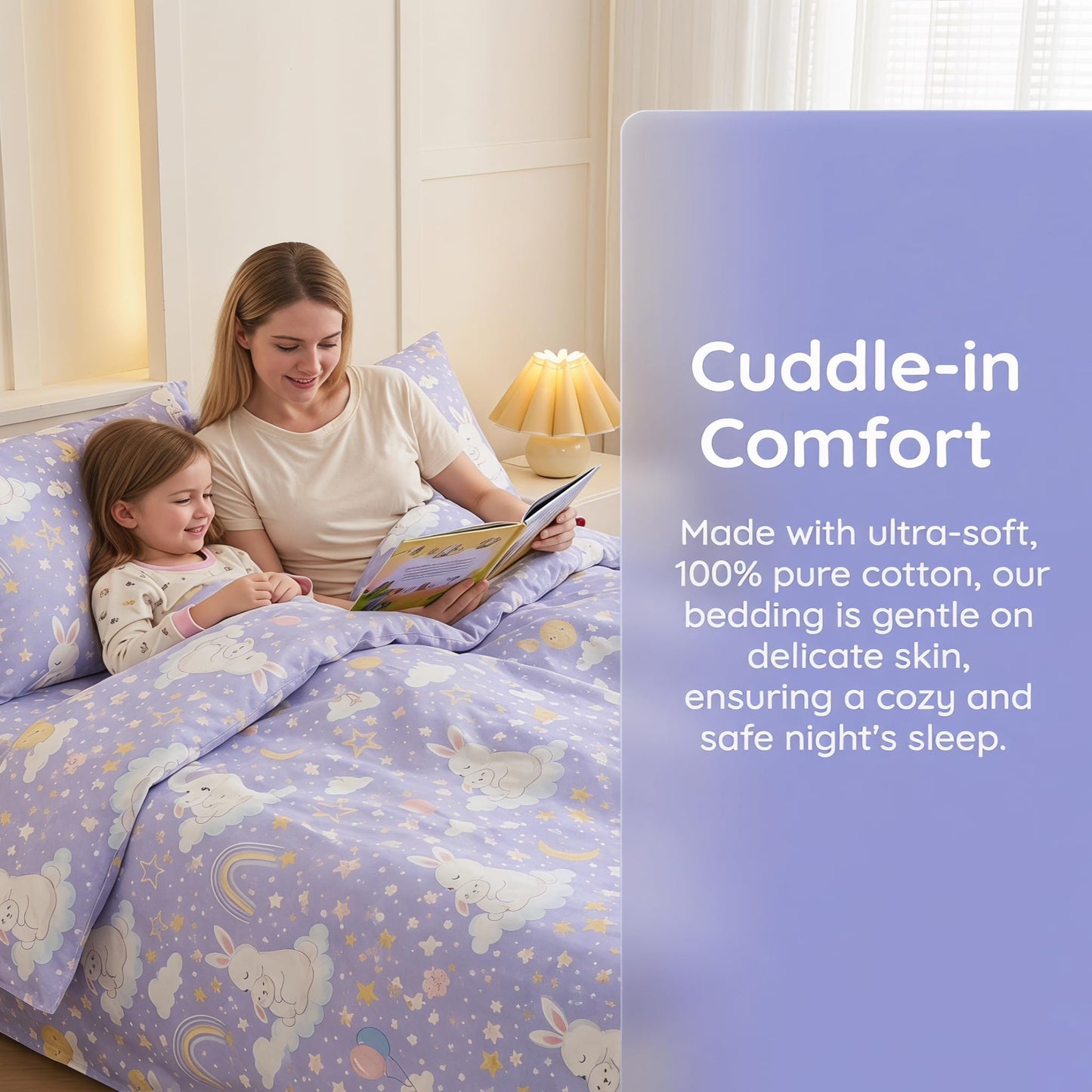 YIYEA 100% Cotton Kids Sheets, Ultra Soft Cozy Cute Bed Sheets Set for Girls, Boys, Teens, 16" Deep Pocket, 3PC, Twin