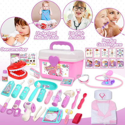 Gifts2U Kid Girl Toy Kit Pretend Play Toys Dentist Medical Role Play Educational Toy with Doctor Costume Playset for 3-6 Year Old Children