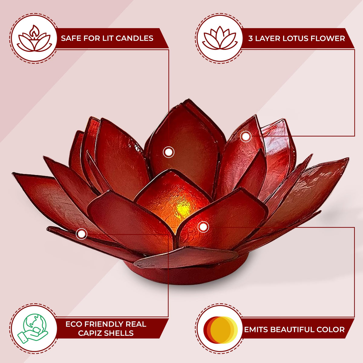 Om Gallery Capiz Shell Lotus Flower Decor Tealight Candle Holder for Serene Ambiance -Decorative Candle Holders for Meditation, and Relaxation, Horizon