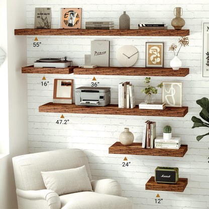 Vivelove 12x12 Floating Shelves for Wall, 12" Deep Shelves with Invisible Brackets, for Living Room Bedroom Bathroom, Farmhouse Rustic Shelves Home Decor, Set of 2, Rustic Brown