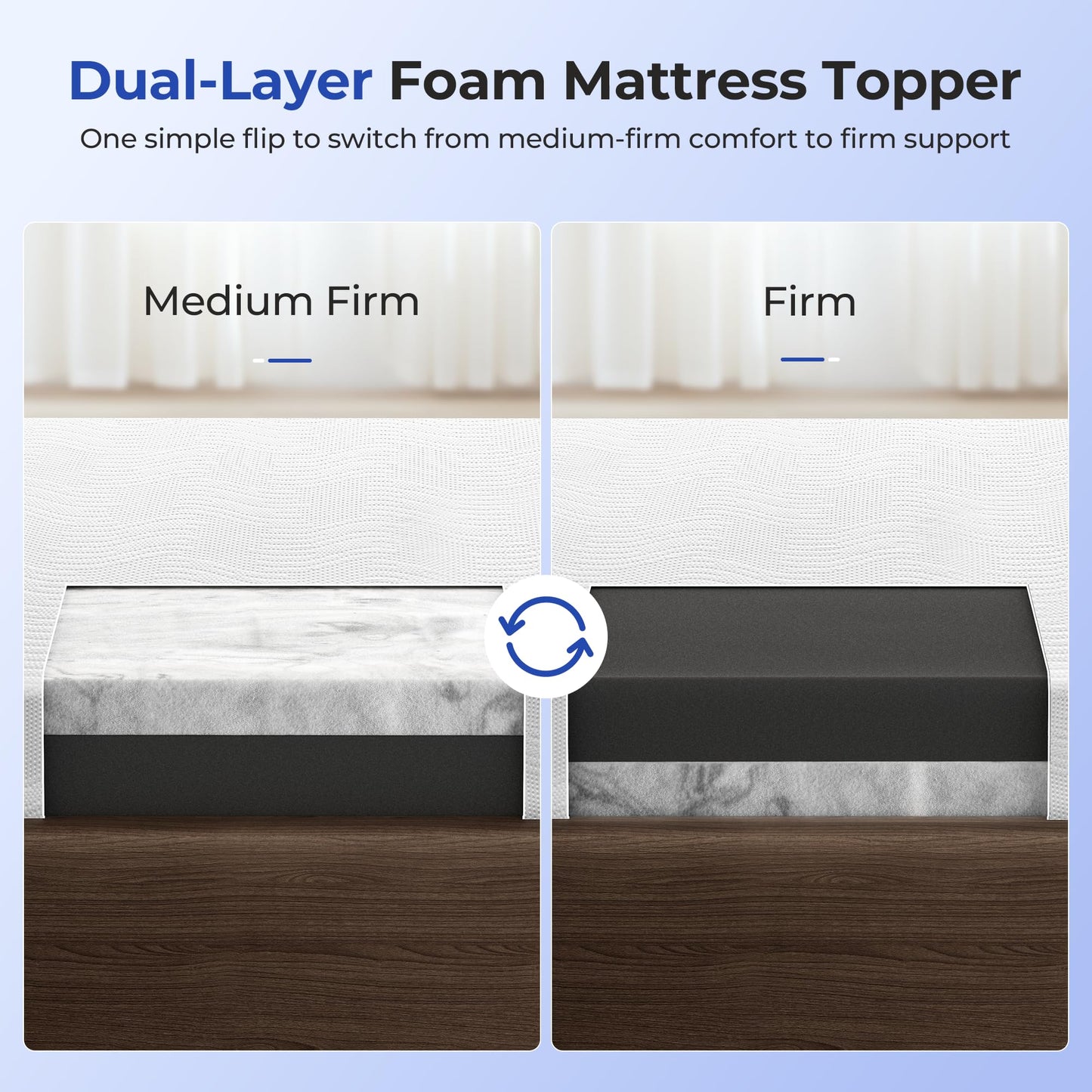 HOMRELEXA Cooling Mattress Topper Twin Size 3 Inch, Cooling Gel & Bamboo Charcoal Memory Foam Mattress Topper for Back Pain Relief, Firm Dual-Layer Foam Bed Pad with Removable Cover College Dorm