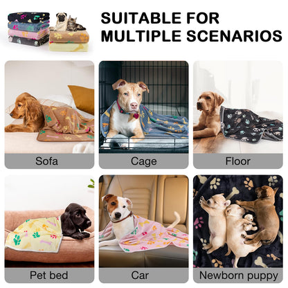 Dono 1 Pack 6 Dog&Cat Blanket, Soft Fluffy Fleece Puppy Blanket for Small Medium Large Dogs Girl, Pink Paw Print Puppy Dog Cat Warm Sleep Mat Blankets Essentials for Dogs