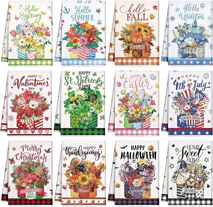 12 Pcs Seasonal Kitchen Towels Set