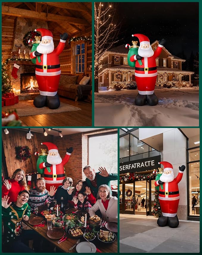 8 FT Christmas Inflatables Outdoor Decorations, Santa Claus with Candy and Gift Bag, LED Lighted Blow Up IP68 Weatherproof Standing Santa Xmas Indoor Outdoor Decor for Yard Garden Lawn Mall Party