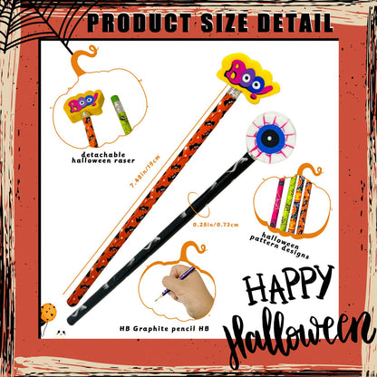 JXITON 24pcs Halloween Pencils with Eraser Toppers Ghost Pumpkin Wooden Pencils for Halloween Goodie Bag Fillers Supply