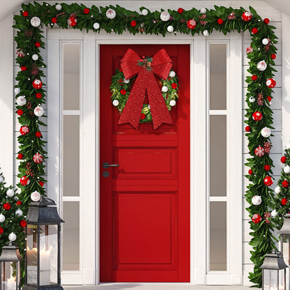 MCEAST 2 Pack Red Christmas Bows 12 x 18 Inches Xmas Wreaths Garland Bows with Pinecones for Christmas Tree Ornaments Sets Indoor Outdor Decoration