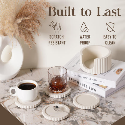 Decorative Coffee Table Ottoman Tray with Coasters | Modern Neutral Home Decor Accent | Console Table Decor | Kitchen Table Centrepiece | Luxury Apartment Decor | Decorative Centerpieces for Tables