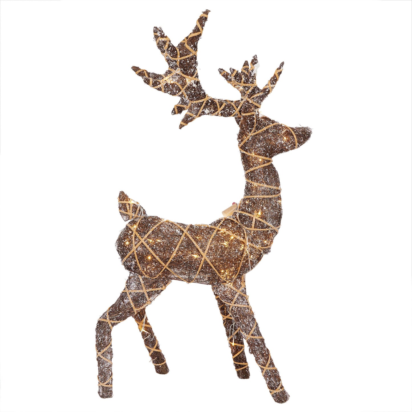 Alpine Corporation 48" Tall Outdoor Rattan Twig Grazing Reindeer Christmas Yard Decor with 80 Warm White LED Lights, Brown