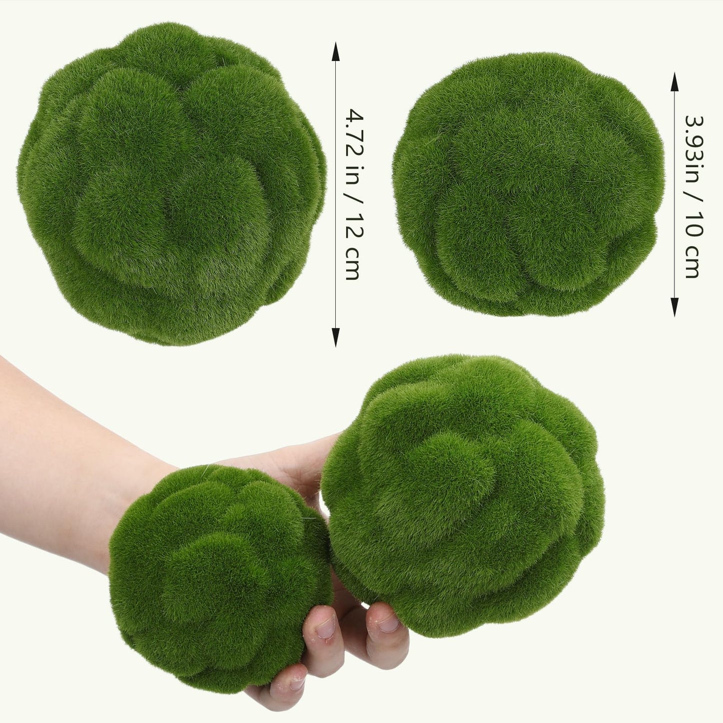 STOBAZA Moss Balls 2 PCS Green Moss Balls Decorative for Bowl Filler, Artificial Greenery Faux Mossy Globes for Forest Core Home Centerpiece Vase Party Wedding Decors - 4" W and 4.7" W