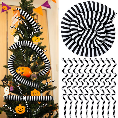 Cinnvoice 13.12 ft Sandworm Christmas Tree Garland Decorations with 10 Pcs Black and White Christmas Plush Cuttings for Xmas Tree Ornament Spooky Nightmare Party Decor